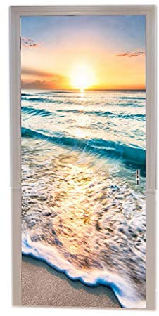 A.Monamour Türtapeten Selbstklebend 3D Sonnenuntergang Ozeanblau Meer Meereswellen Sandstrand Naturlandschaft Türtapete Türposter Tapete 77x200cm