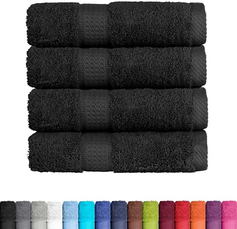 BaSaTex Frottier Handtücher Set aus weicher Baumwolle - 50x100 cm - 100% Baumwolle Öko-Tex Made in Green Zertifiziert | 4X Handtuch in Schwarz