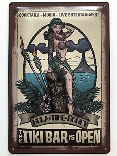 Blechschild 20x30cm gewölbt The Tiki Bar is open Cocktails Music Live Vintage Deko Geschenk Schild