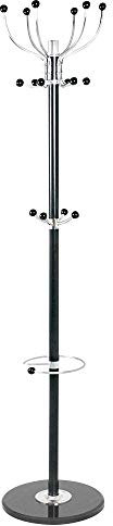 BAKAJI Porte-manteau design à pied en métal avec 16 crochets crochets porte-parapluies et base en marbre, dimensions 37 x 37 x 175 cm (Noir)