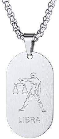Custom4U Collier Plaque Signe Astrologique Balance Pendentif Zodiaque