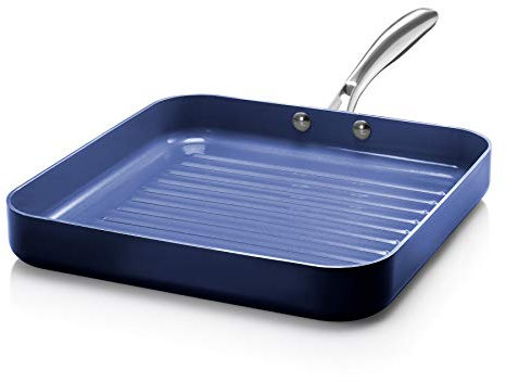 Granite Stone Diamond - Sartén para asar azul antiadherente 10.5, con infusión de diamante, bordes de metal para escurrir la grasa, mango de acero inoxidable