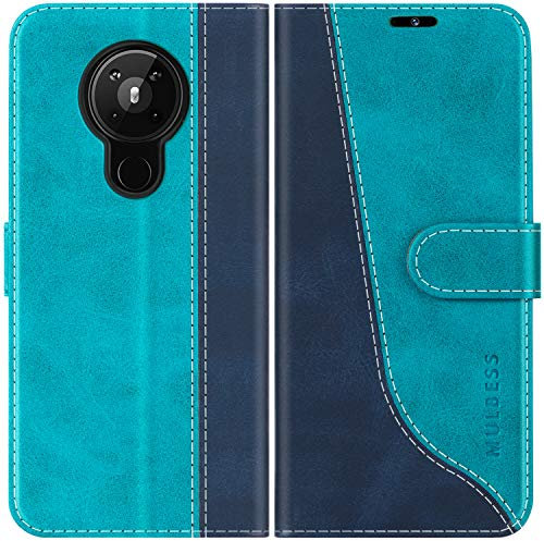 Mulbess Custodia per Nokia 5.3, Cover Magnetica Flip con Chiusura, Fessura Carte Portafoglio, Portacellulare Protezione, Elegante Blu Mint