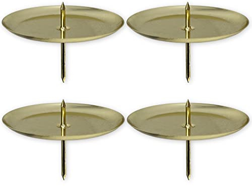 Set di 4 portacandele per corona dell'Avvento, in metallo, portacandele dell'Avvento, con spina (diametro piatto: 60 mm, oro)
