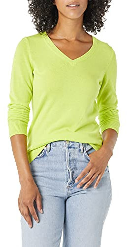 Amazon Essentials Maglione Leggero a Maniche Lunghe con Scollo a V, vestibilità Classica (Disponibile in Taglie Forti) Donna, Giallo Fluo, S