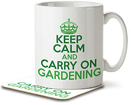 Keep Calm and Carry on Gardening - Mug and Coaster by Inky Penguin
