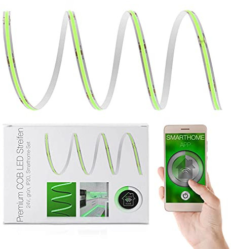 LED Universum COB LED Streifen Smart Home Set grün mit Zigbee Controller & Netzteil Band Strip Premium Filament 24V LED Streifen IP20 einfarbig (6 Meter)