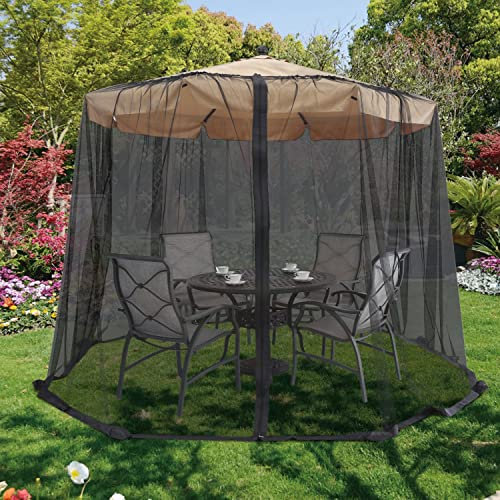ABCCANOPY Zanzariera regolabile da 2,8 m, 3 m, zanzariera, con porta con cerniera, per la maggior parte degli ombrelloni da tavolo o ombrelloni da appendere a sbalzo (nero)