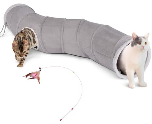 Ownpets Katzentunnel, Cat Tunnel, Katzentunnel Stoff mit Ball und Cat Teaser, Spieltunnel für Katze und Kaninchen, Hasentunnel, robust, Nicht raschelt