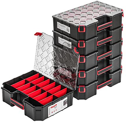 6x Modulierter Sortimentskasten Kleinteilemagazin – 284 x 390 x 60 mm - Sortierkasten mit Transparent Deckel Sortierkoffer Werkzeugbox Sortimentskoffer Kasten mit herausnehmbaren Fächern