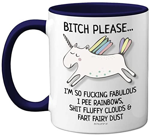 Bitch Please I'm So Fabulous Unicorn Mug, 11oz Ceramic Navy Blue Handle Mugs, Funny Gifts for Women, Birthday Present, Tea Sets for Adults, Unicorn Gifts, Christmas, Your Best Friend
