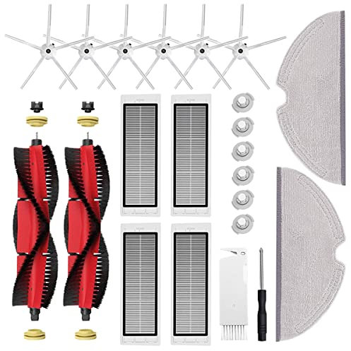UPUPDAY Accessori Kit di Ricambi per Xiaomi Roborock S5 Max S6 Pure S6 MaxV S50 S51 S55 S5 S60 S65 S6 Aspirapolvere, 2 Spazzola Principale, 4 Filtri HEPA, 6 Spazzola Laterale, 2 Panno