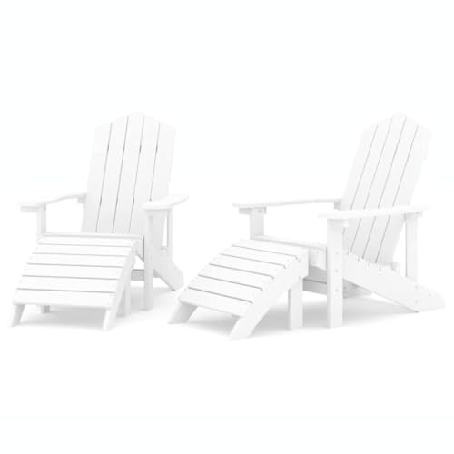vidaXL 2x Garden Adirondack Chairs with Footstools Balcony Outdoor Furniture Seating Patio Armchair Seat Plastic Adirondack Chair HDPE White