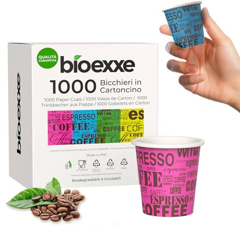 bioexxe Gobletes Jetable carton expresso 1000Pcs 75ml de gobelet carton biodégradables- gobelets supportant les boissons jusqu'à 85°/90° - Petit format pour expresso it