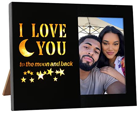 Newbyst Bilderrahmen für Paare – I Love You To The Moon And Back Jahrestag Bilderrahmen, süßes romantisches Geschenk für Freund, Freundin, Vater, Mutter Style 2-Schwarz…