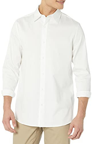 Amazon Essentials Men's Regular-Fit Long-Sleeve Stretch Dress Shirt, White, XL
