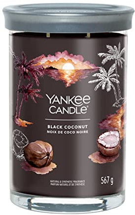 Yankee Candle Signature Candle Bougie parfumée | Grande bougie en verre à la noix de coco noire avec double mèche | Bougie en cire de soja à combustion longue | Cadeau parfait pour femme