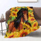 Domgoge Pferdedecke Flanell Fleecedecke Pferd Decke Sonnenblumen Blumen Kuscheldecke für Erwachsene Frauen Flauschig Tier Decken für Sofa Couch, 150cm x 200cm