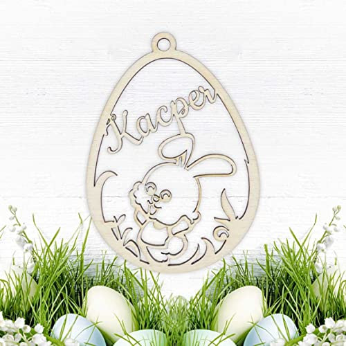FOTOFOL Osterschmuck aus natürlichem Birkensperrholz mit Wunschnamen - Anhänger Ostern Ei personalisiert mit Namen, Hängedekoration aus Holz, personalisierte Ostereier als Geschenk (Style 5)