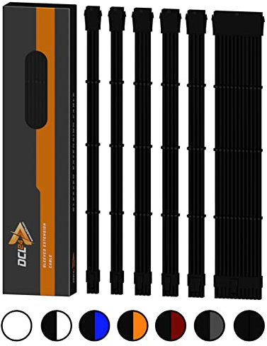 dcl24.de 30CM Sleeved Cable PC Extension Kit Schwarz für Netzteil, GPU/CPU, PSU Cable Extensions mit Kabelkämmen, gesleevte Kabel PC Cable mod Kit