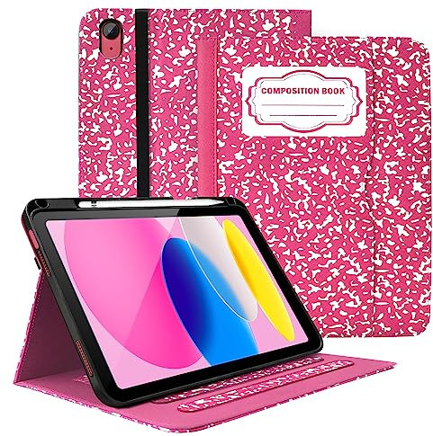Zonefoker Case for iPad 11 inch (A16) 2025, for 10th Generation 10.9'' 2022, Leather iPad 11th/10 th Gen Protective Cover with Auto Sleep/Wake, Pencil Holder, Pocket Desige, Composition Book-Pink