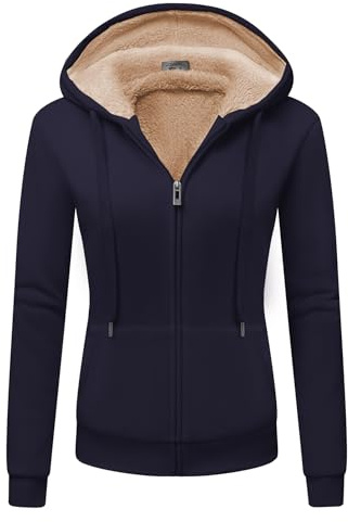 JACKETOWN Felpa con Cappuccio da Donna Giacca con Cappuccio da Donna con Cerniera di Base Spessa e Calda Maglione Maglione in Pile Maglione Slim Fit Autunno/Inverno Felpa Sportiva(Blu Navy-M)