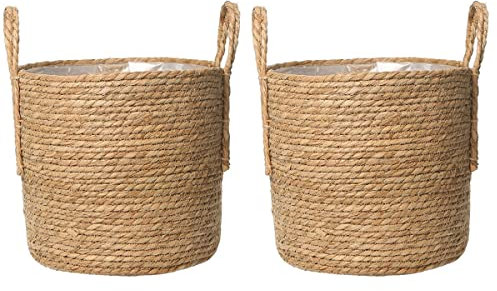 Cabilock Pflanzentöpfe Wäschekorb Seegras-Pflanzkorb Stilvoller Übertopf: 2 Stück Kleine Mit Griff Handgewebter Korb Dekorativer Blumentopf Für Wohnkultur Desktop-Aufbewahrungskörbe