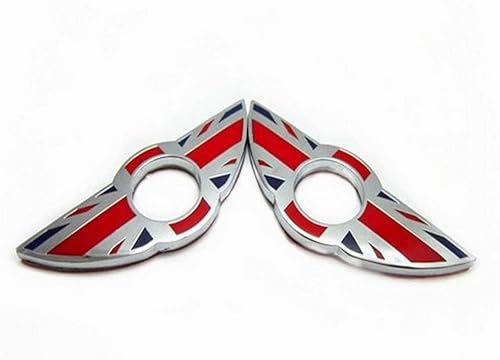 QZCQLLM 2Pcs Car Styling Insignia Emblem Wings Stickers Decoration Accessories For BMW Mini Cooper Door Lock Knobs (Colored rice flag style)