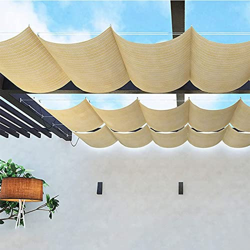 Zlovne Sun Shade Sail Retractable Slide Wire Wave Shade Sail,Uv Block Sunscreen Awning Privacy Netting Mesh Tarp,for Garden Patio Roof Pergola,Outdoor Sun Shade Canopy,Beige (1.3x9m/4.3x30ft)