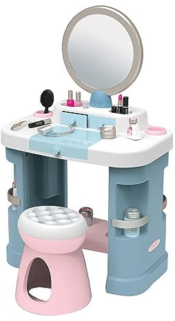SMOBY BEAUTY CENTRE DRESSING TABLE - Adjustable mirror, stool. 15 pieces pretend makeup, tiara, hair play tools - perfect for creative play - educational interactive gift for children aged 3 4 5 6 7