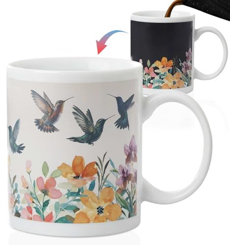 Onebttl Lustige Kolibri-Kaffeetasse mit Farbwechsel, Kolibri, magisch, wärmewechselnde Tasse, Kolibri-Geschenke für Frauen, Männer, Kolibri-Liebhaber zum Geburtstag, Weihnachten – (weiß)