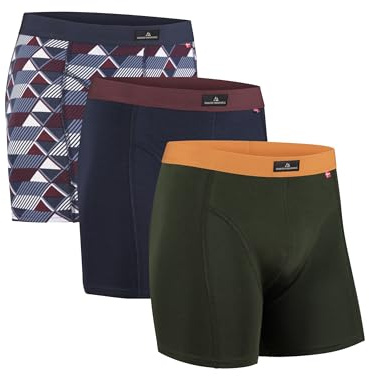 DANISH ENDURANCE 3er Pack Boxershorts Herren aus weicher Baumwolle mit Stretch, Unterhosen Männer, Weich & Atmungsaktiv Mehrfarbig (1x Grün/Orange, 1x Marineblau/Bordeaux, 1x Retro) M