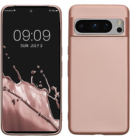 kwmobile Custodia Compatibile con Google Pixel 8 Pro Cover - Back Case Morbida - Protezione in Silicone TPU Effetto Metallizzato oro rosa metallizzato