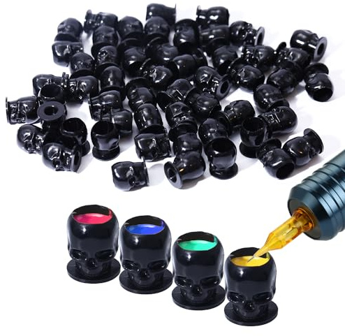 Peslief Lot de 200 capuchons jetables pour encre de tatouage – Gobelets en plastique avec base pour pigment de maquillage permanent – Conteneur d'accessoires – Noir