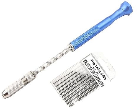 LUOFANG Perceuse hélicoïdale Manuelle, 10 pièces, Mini forets hélicoïdaux, Ensemble d'outils pour résine époxy, Artisanat d'art, Porte-clés, Fabrication de Bijoux