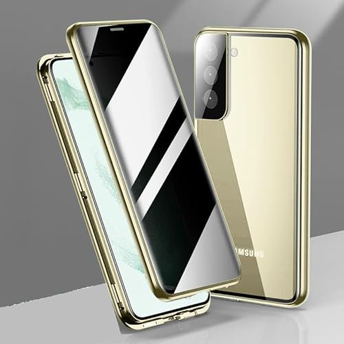 MEIQIBAO Hülle für Samsung Gala S23 (6.1) Magnetische Adsorption Metall Stoßstange mit 360 Grad Schutz Ultra Dünn Transparent Gehärtetes Glas Unterstützt drahtloses Laden,golden