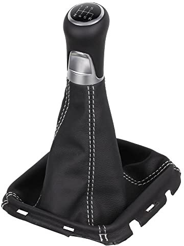 ICT Schaltknauf Schalthebel Schaltsack Schaltmanschette kompatibel mit Nissan Navara D40 Pathfinder 2005-2020 Leder, Naht silber, 6 gang Komplettset (N40-1- R51 D40 180mm)