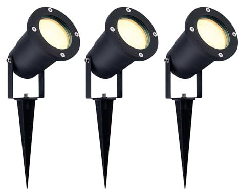 Ledvion - 3X LED Strahler, Aluminium, IP65, 5W, 2700K, 1 Meter Kabel, LED Spot, Garten Spot