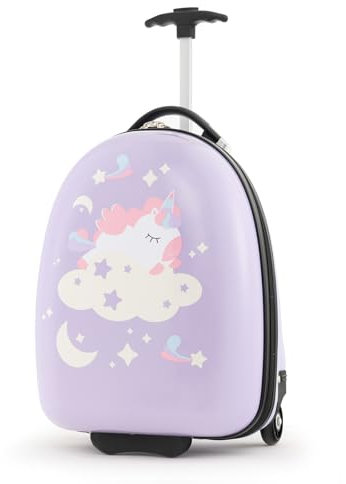 COSTWAY 16 Kinderkoffer, Kindertrolley mit 2-stufigem Teleskopgriff, Kinder Handgepäck Reisegepäck Hartschalenkoffer für Jungen & Mädchen (Einhörner, 16)