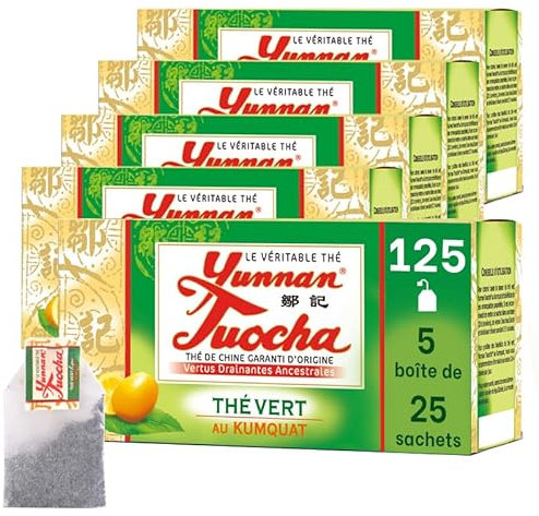 Yunnan Tuocha Zouji - Thé Vert au Kumquat – Vitamine C -125 Sachets (5x25)- 250g - Origine Yunnan Garantie