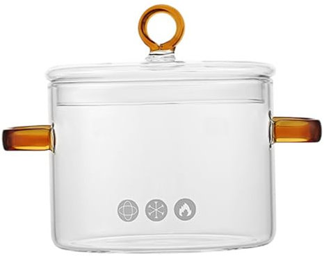 Clear Simmer Pot Glass Cooking Pot Clear Pot with Lid 1.5L Dual Handle Glass Pot Microwavable Clear Simmer Pot Heat Resistant Universal Glass Pots for Cooking Soup Milk Porridge