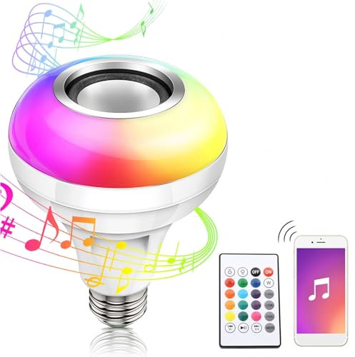 Sluffs Smart LED RGB Bluetooth Speaker Bulb - E26/E27 12W Rechargeable Multicolor Audio Light With Remote Control (Sluffsxs1pywg68b)