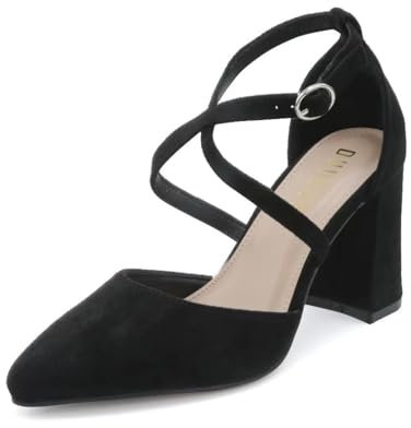 Womens Court Shoes High Heel Chunky Dress Sandals Ladies Ankle Strap Wedding Party Pumps Black UK 5