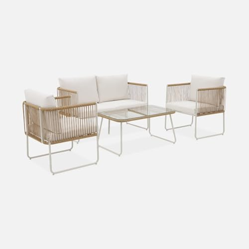 Alice's Garden sweeek - Loungeset aus verzinktem Stahl mit Kunststoffbespannung, Couchtisch aus gehärtetem Glas, 4 Sitzplätze