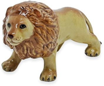 WitnyStore Winzige 7,6 cm große, braune stehende Löwenfigur – Miniatur-Figur aus Keramik, Panthera, Wildkatzen, Löwen, Tiger, Jaguar, Leopard, Panther, Tiere, kleine Porzellan, dekorative