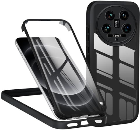 TVVTPU Cover per Xiaomi 14 Ultra, 360 Gradi Antiurto Custodia con Protezione dello Schermo Integrata, Trasparente Rugged TPU Bumper Doppia Protettiva Case, Nero