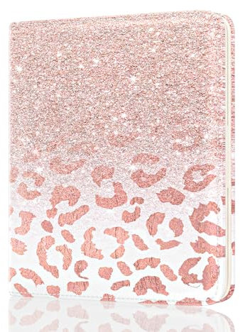 Rouidr Damen Brieftasche, RFID-geschützt, Klein, Schmal, Zweifach Gefaltet, Kunstleder, Kreditkartenetui, Münzfach, Ausweisfenster, Pink Leopard, Pink