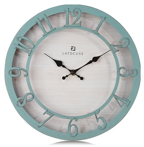 Lafocuse 30cm Reloj de Pared Numeros 3D Vintage, Silencioso Reloj Rustico Retro Verde, Clasico Antiguos Decoracion sin Tictac para Salon Cocina Dormitorio Oficina