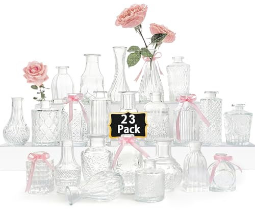 ACEPRUT Kleine Glasvase Set 23 Kleine Vasen für Tischdeko, Glasvasen für Tischdeko Unterschiedliche Größe, für Wedding Decoration Party Deko Gartenparty Bridal Shower