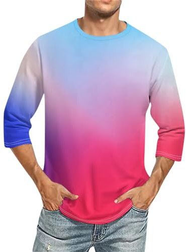 Sweatshirts Homme,T-Shirts Et Tops De Sport Homme T-Shirt À Manches Trois-Quarts Col Rond De Couleur Unie pour Hommes Cadeau Homme Anniversaire Maillot Foot Polo Blanc Chemise(3-Rose Vif,XXL)